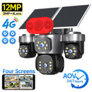 Outdoor 4G Solar 12MP 4-Lens 360° Security CCTV Camera 4-Screen 24/7 AOV Monitoring IP Camera Color Night Vision 2-way Audio