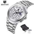BENYAR 5220 Classic Business Watch Quartz Stainless Steel Waterproof Watch Multi Functional Moon Phase Dial Watches for Man