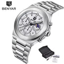 BENYAR 5220 Classic Business Watch Quartz Stainless Steel Waterproof Watch Multi Functional Moon Phase Dial Watches for Man