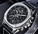 Benyar 5222 Leather Waterproof Square Watches Men Wrist Skeleton Sport Chronograph Quartz Men Wristwatch Reloj Benyar