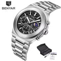 BENYAR 5220 Classic Business Watch Quartz Stainless Steel Waterproof Watch Multi Functional Moon Phase Dial Watches for Man
