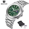 BENYAR 5220 Classic Business Watch Quartz Stainless Steel Waterproof Watch Multi Functional Moon Phase Dial Watches for Man